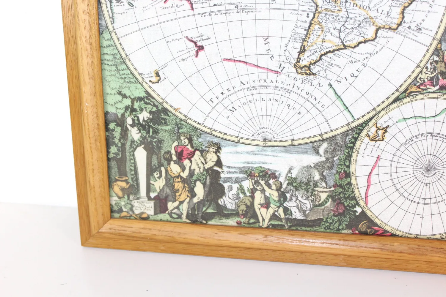 Mon Ami(e) Vintage Weltkugel Druck im Rahmen Leinwand