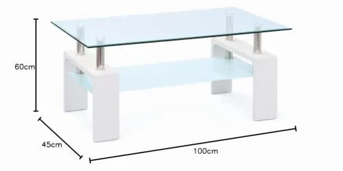 Inter Link Alva Couchtisch 100 x 60 x 45 cm Weiß Sicherheitsglas