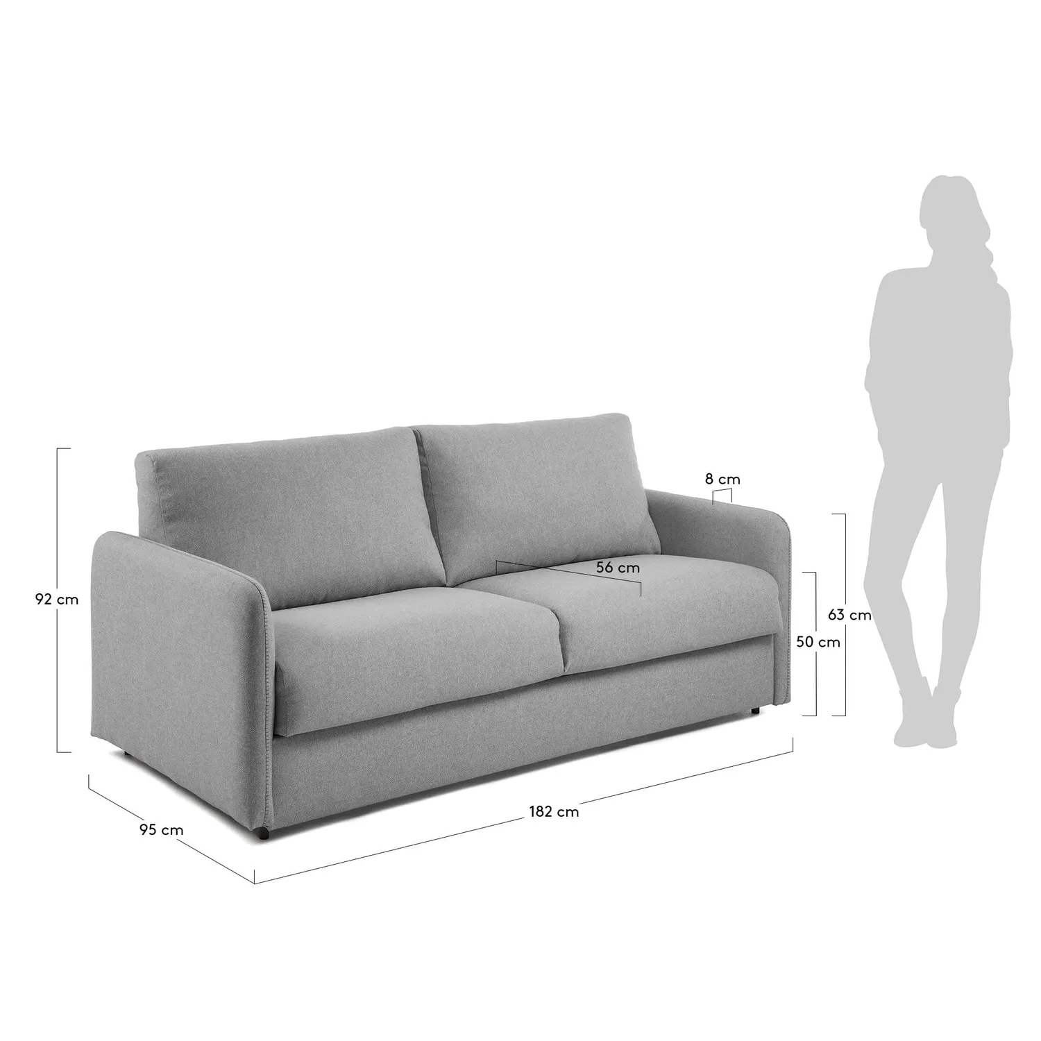 Kave Home Schlafsofa 182 cm Grau Visco 140x196 cm