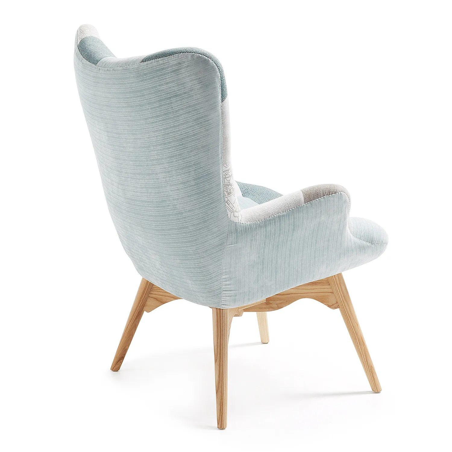 Kave Home Kody Sessel Blau Patchwork mit Armlehnen