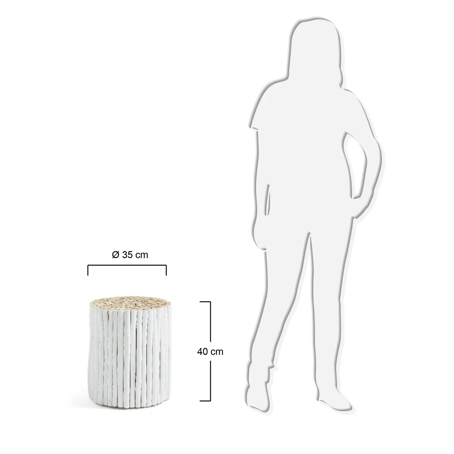 Kave Home Filip Beistelltisch weiß Ø 35 cm Teakholz
