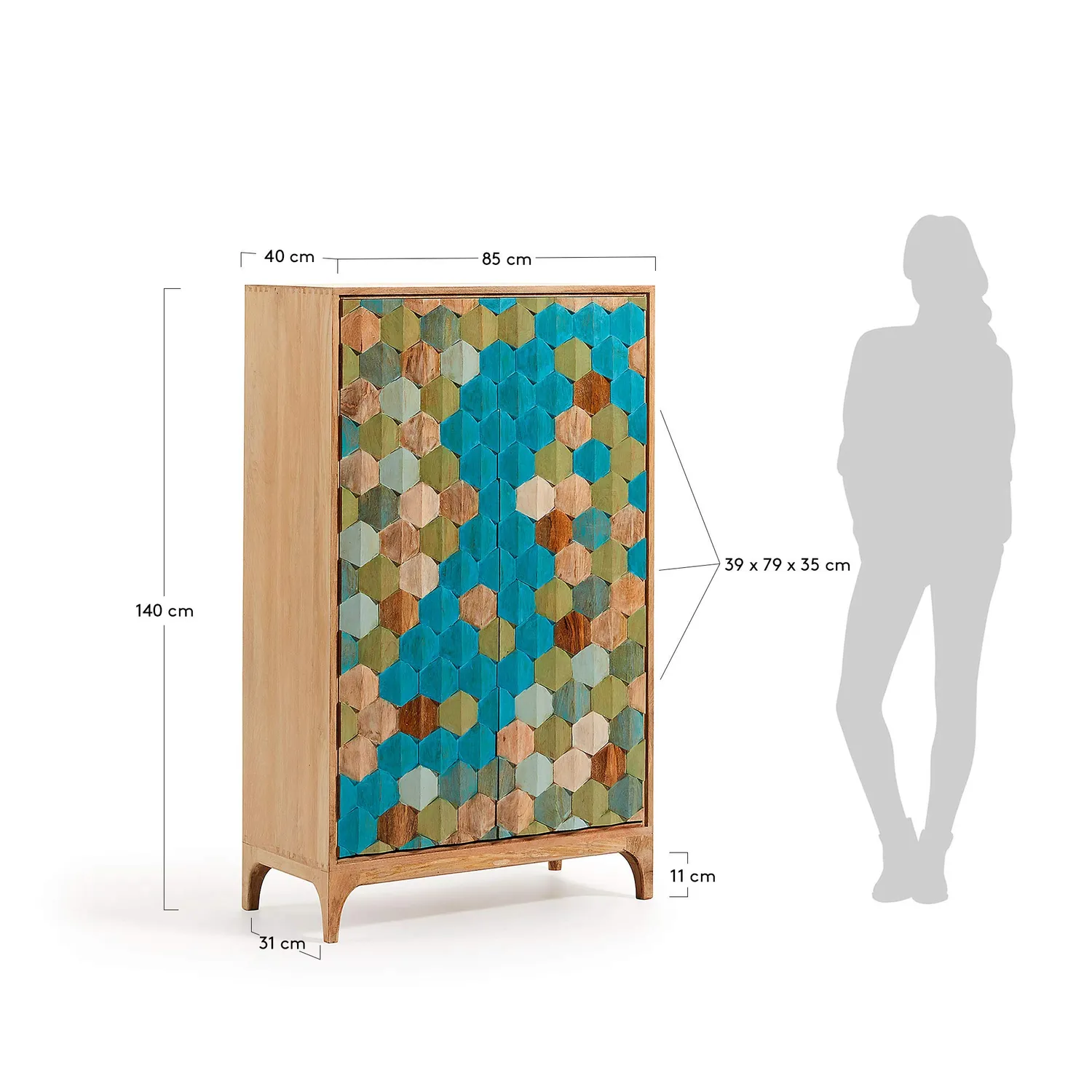 Kave Home Kyle Kleiderschrank 85x140 mehrfarbig 2-türig Massivholz