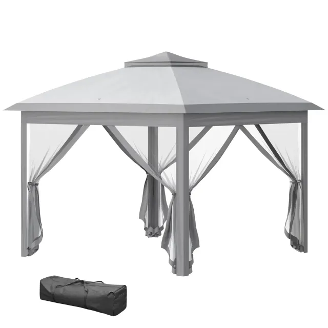 In And OutdoorMatch Faltpavillon 3,3x3,3m grau mit Moskitonetz