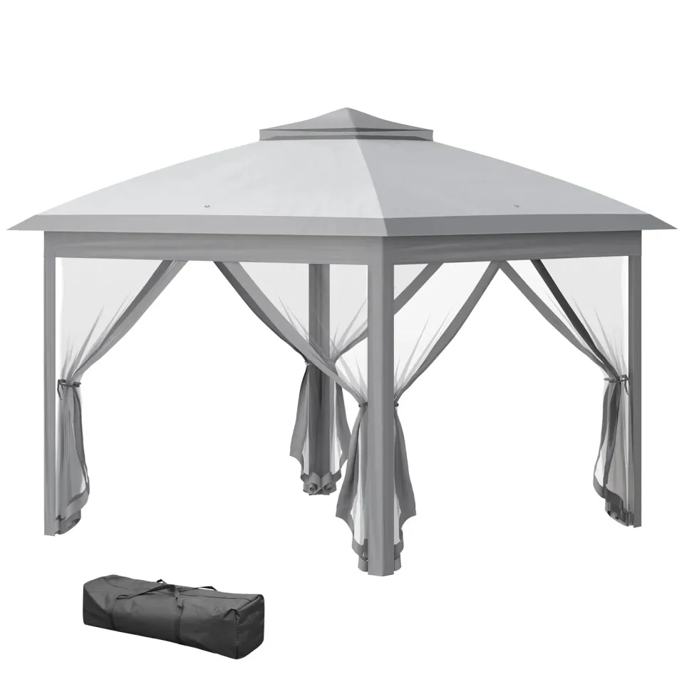 In And OutdoorMatch Faltpavillon 3,3x3,3m grau mit Moskitonetz