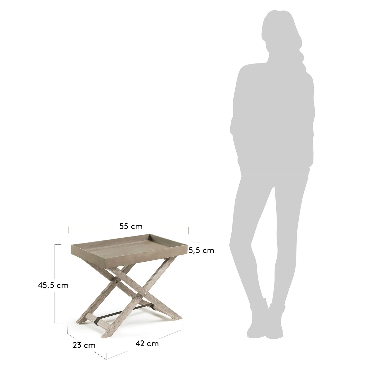 Kave Home Merida Klapptisch 55 x 35 cm Akazienholz Beton