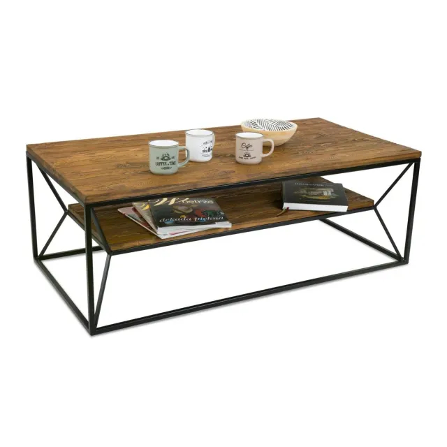 HOWHOMELY LarchLoft Beistelltisch mit Regal 120 cm Holz