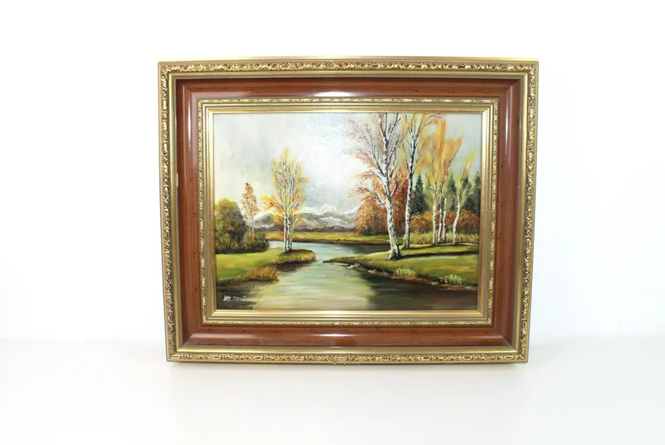 Mon Ami(e) Vintage Antikes Gemälde Leinwand Holzrahmen 55 x 45 cm