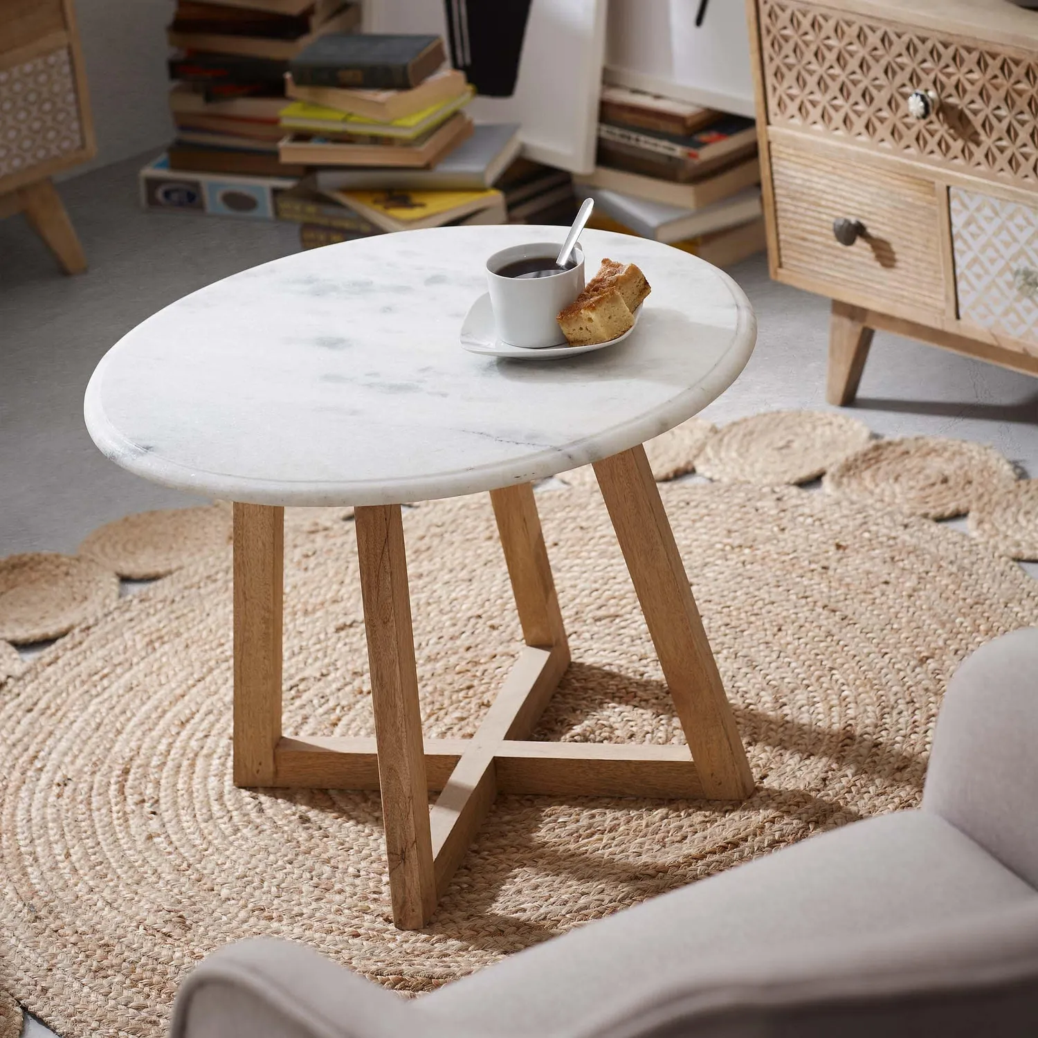 Kave Home Cross Jute-Teppich rund Ø 150 cm natur handgewebt