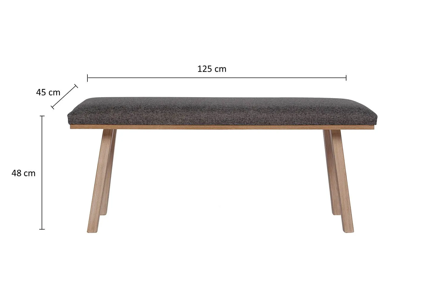 Kundler Home Die Klassische Sitzbank 125 cm Grau Stoff Holzfüße