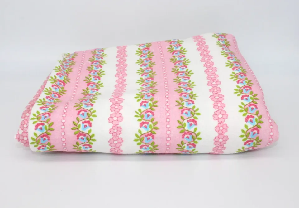 Mon Ami(e) Vintage Betttuch Blumen-Muster weiss-rosa-blau