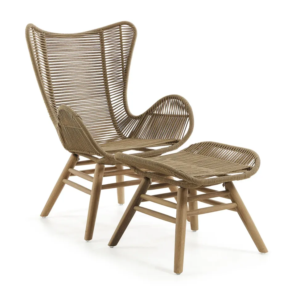 Kave Home Zabel Sessel Eukalyptus mit Hocker