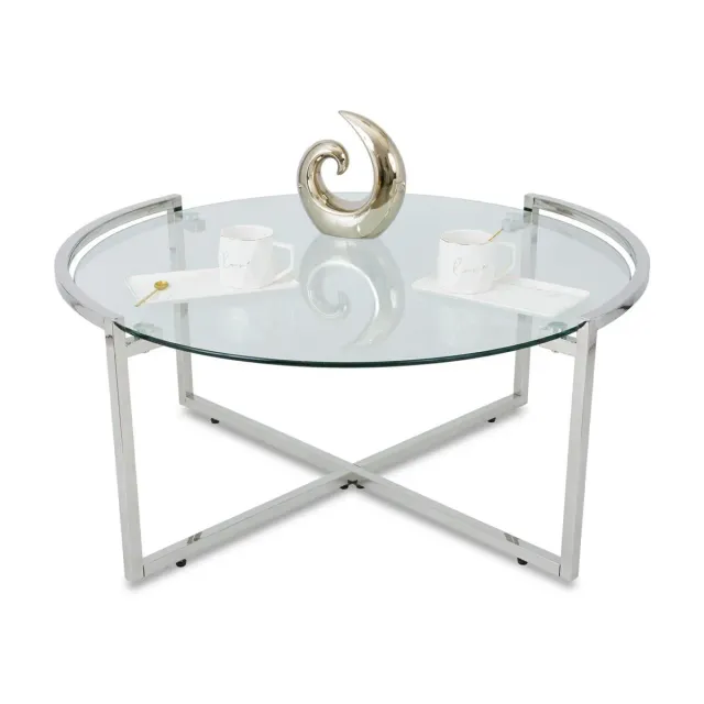 HOWHOMELY Solas 2 Beistelltisch Silber Glas 90 cm