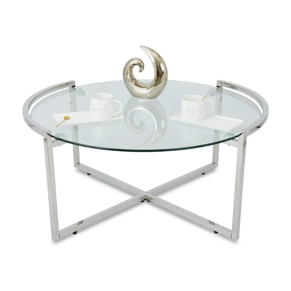 HOWHOMELY Solas 2 Beistelltisch Silber Glas 90 cm