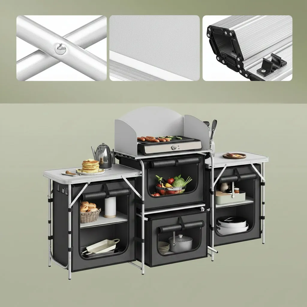 In And OutdoorMatch Campingküche Alu Schwarz 174x48 cm