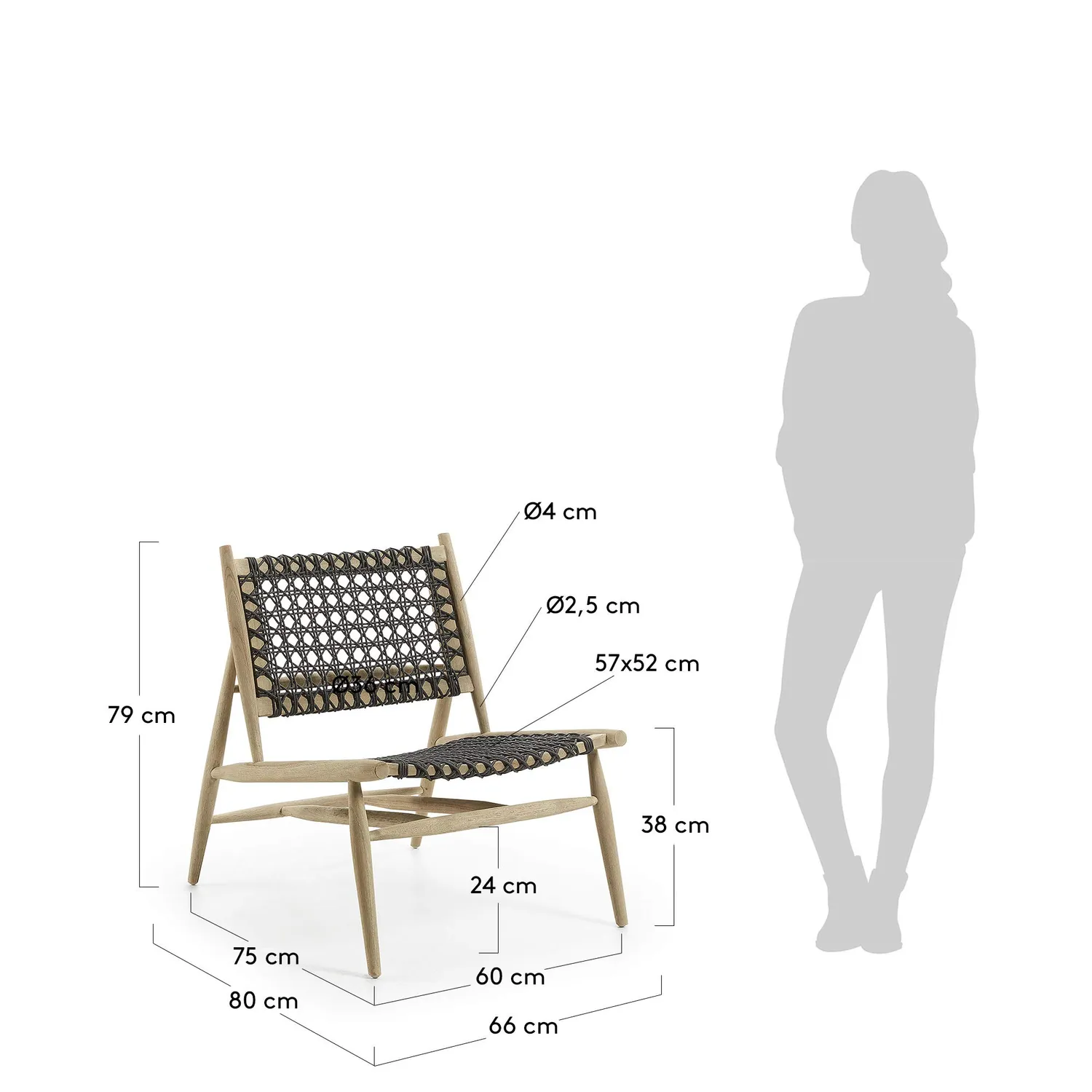Kave Home Unique Sessel Teakholz grau natur