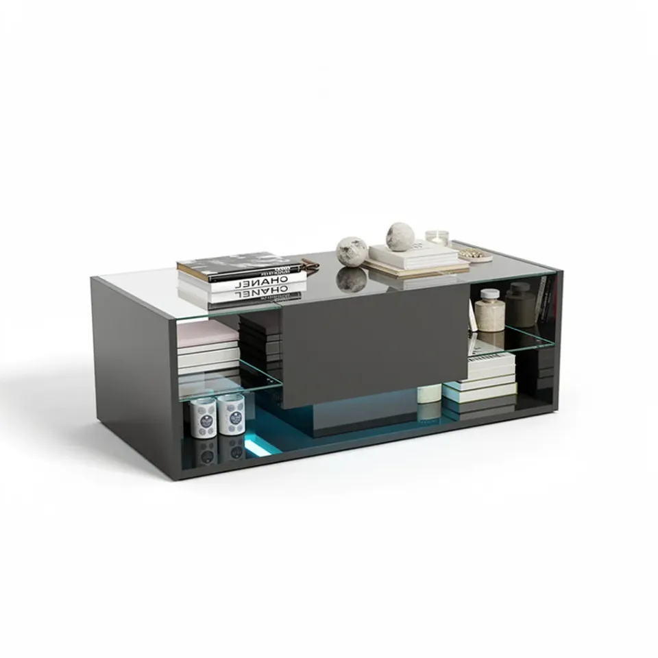 In And OutdoorMatch Couchtisch Schwarz mit LED-Beleuchtung