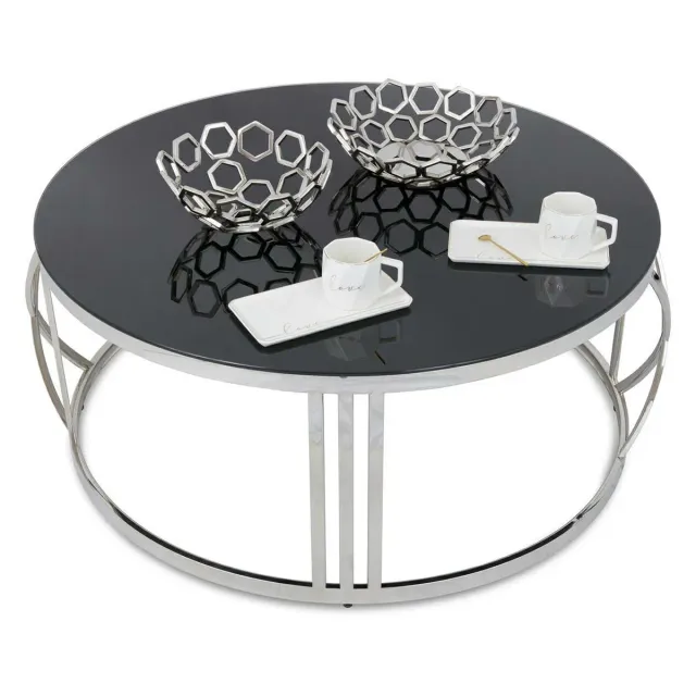 HOWHOMELY Rello Beistelltisch rund 100 cm schwarz Glas