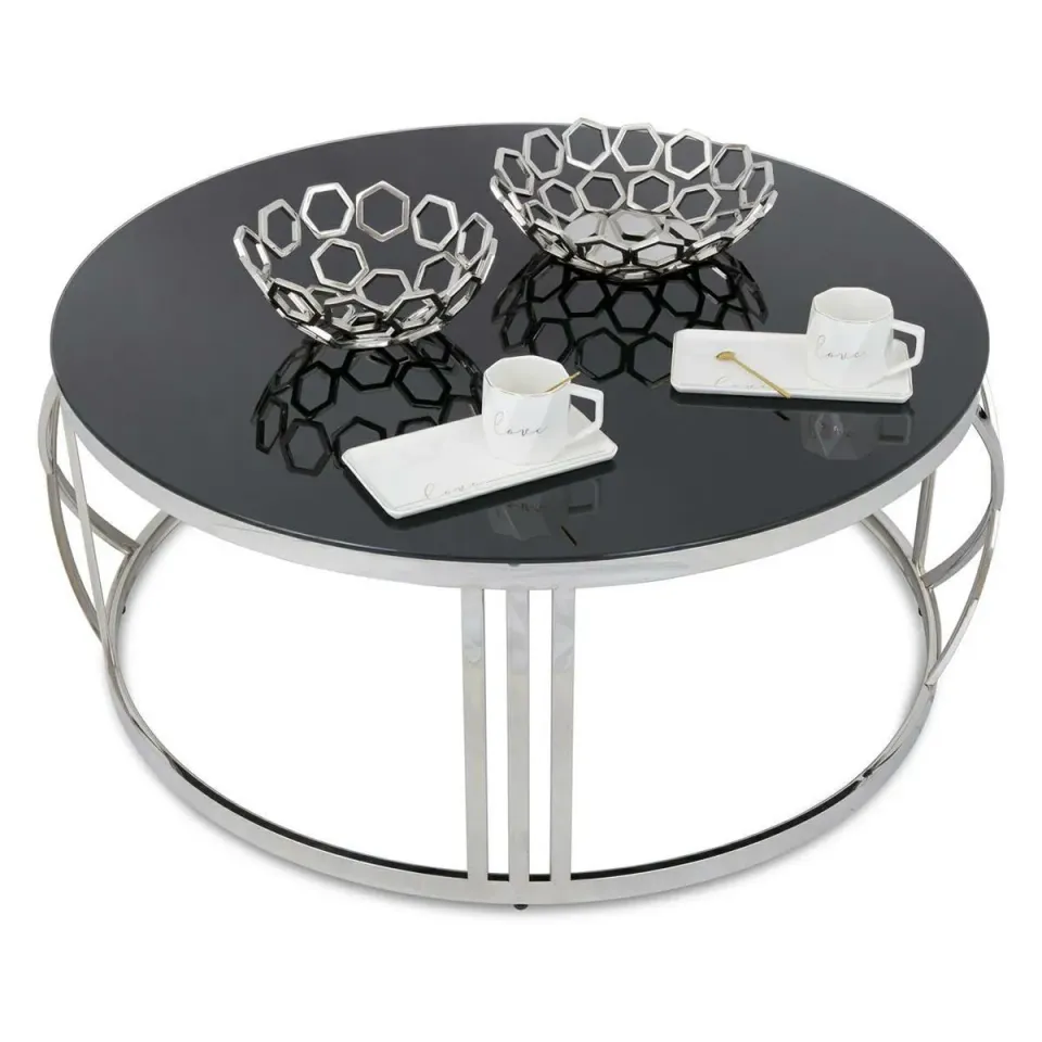 HOWHOMELY Rello Beistelltisch rund 100 cm schwarz Glas