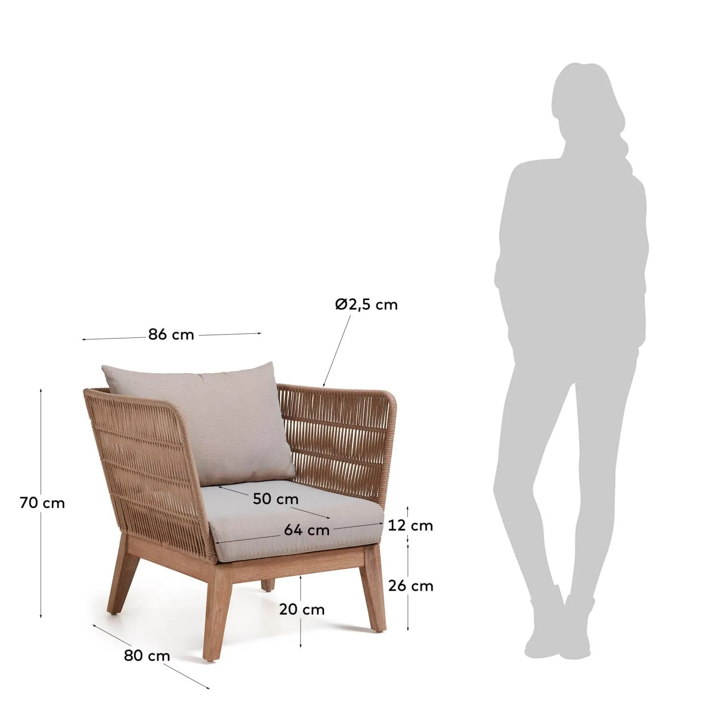 Kave Home Belleny Sessel beige Eukalyptusholz