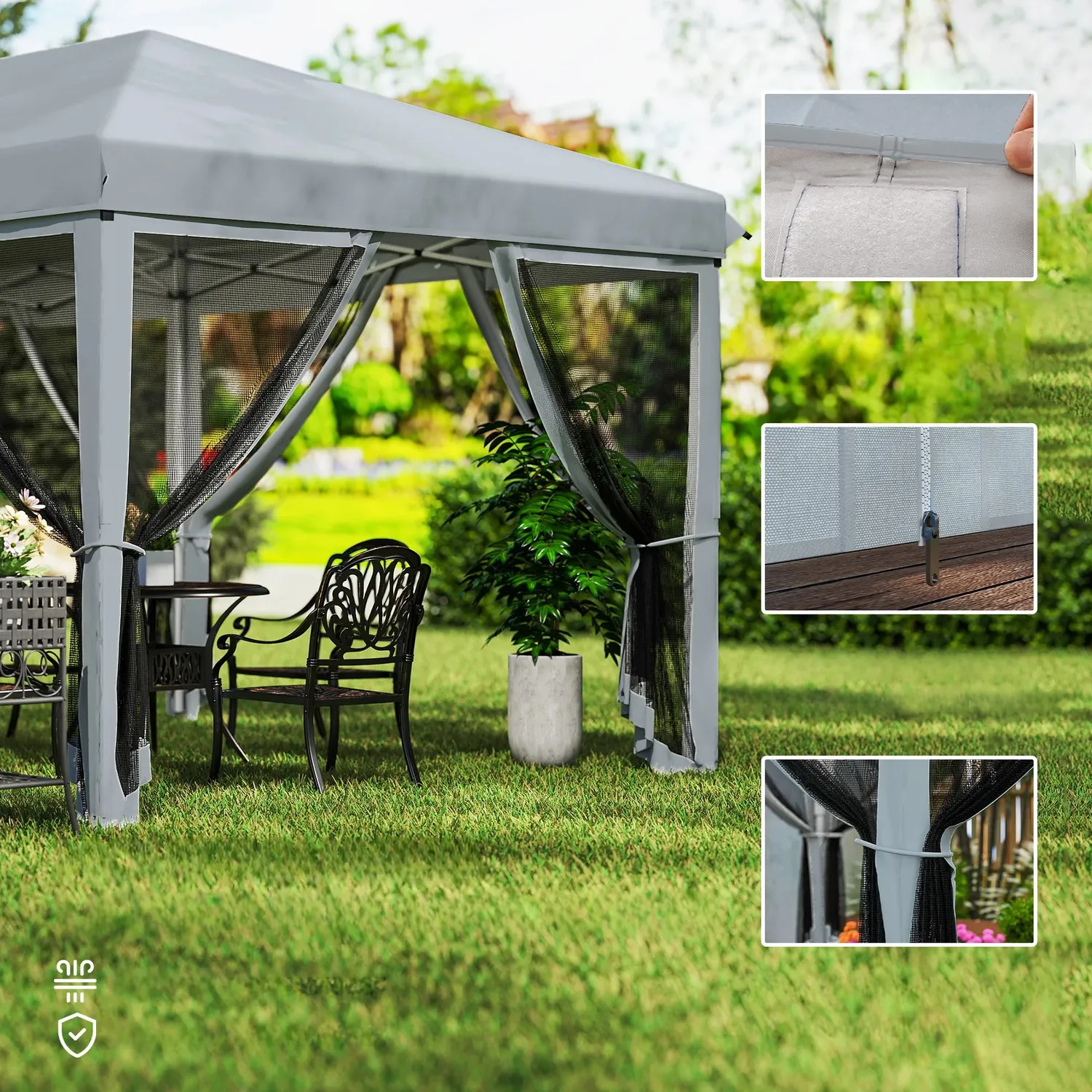 In And OutdoorMatch Pavillon Schwarz 6x3m mit Moskitonetz