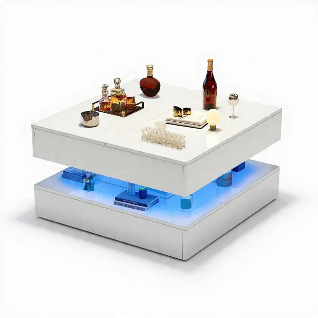 In And OutdoorMatch Couchtisch LED Hochglanz mit Schubladen