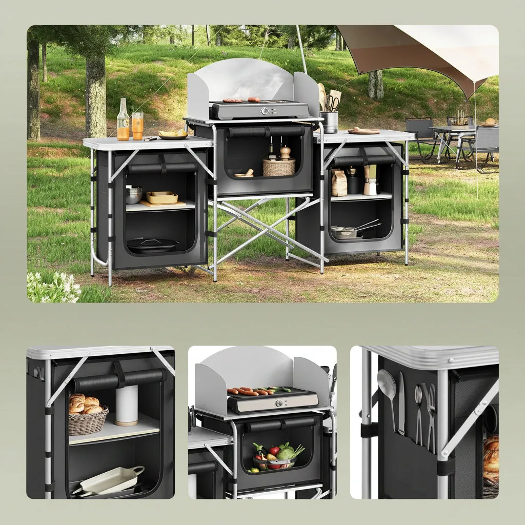In And OutdoorMatch Campingküche Alu Schwarz 174x48 cm