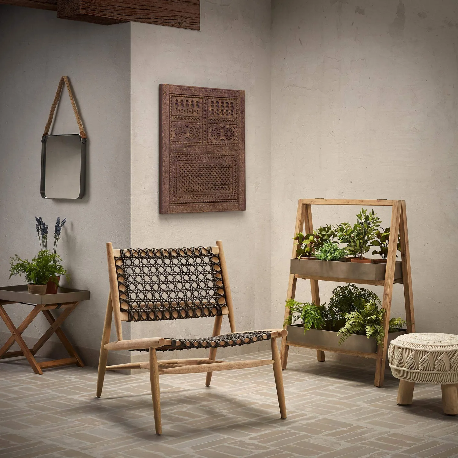 Kave Home Merida Klapptisch 55 x 35 cm Akazienholz Beton