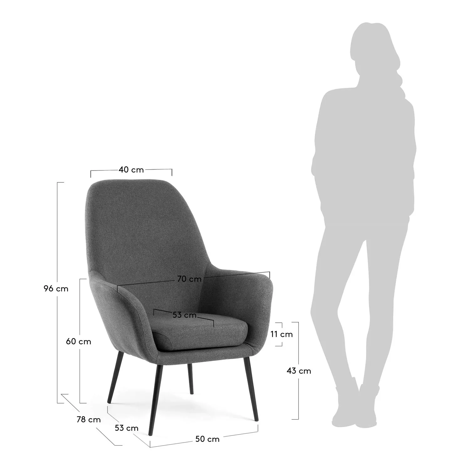 Kave Home Alegria Sessel dunkelgrau Stoff Stahl