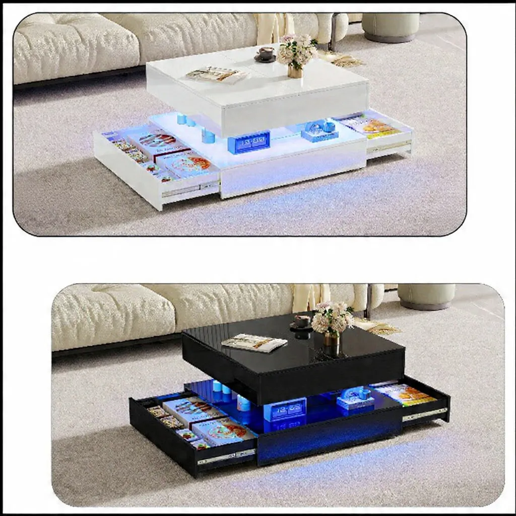 In And OutdoorMatch Couchtisch LED Hochglanz mit Schubladen