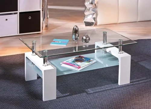 Inter Link Alva Couchtisch 100 x 60 x 45 cm Weiß Sicherheitsglas