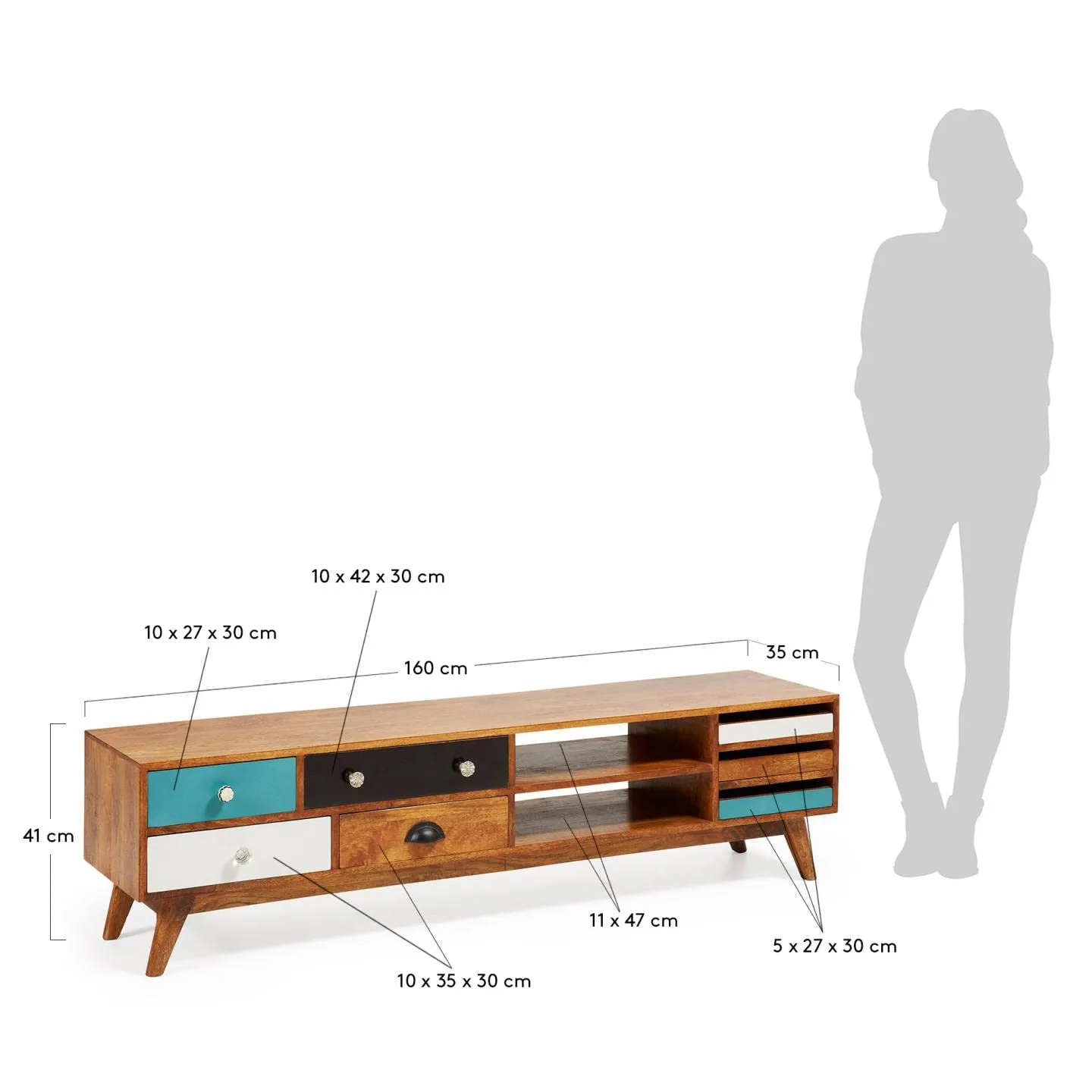 Kave Home Conrad TV-Lowboard Mehrfarbig 160 x 41 cm Mangoholz
