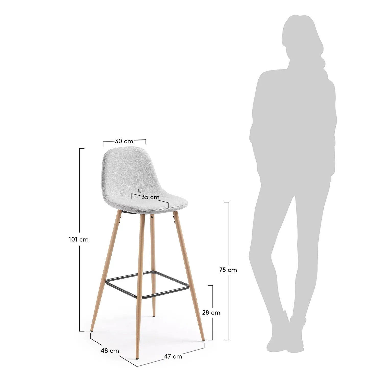 Kave Home Nolite Barhocker 75 cm dunkelgrau mit Lehne