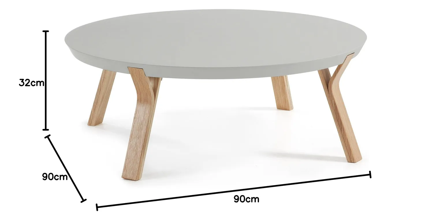 Kave Home Dilos Couchtisch grau rund 90 cm Esche