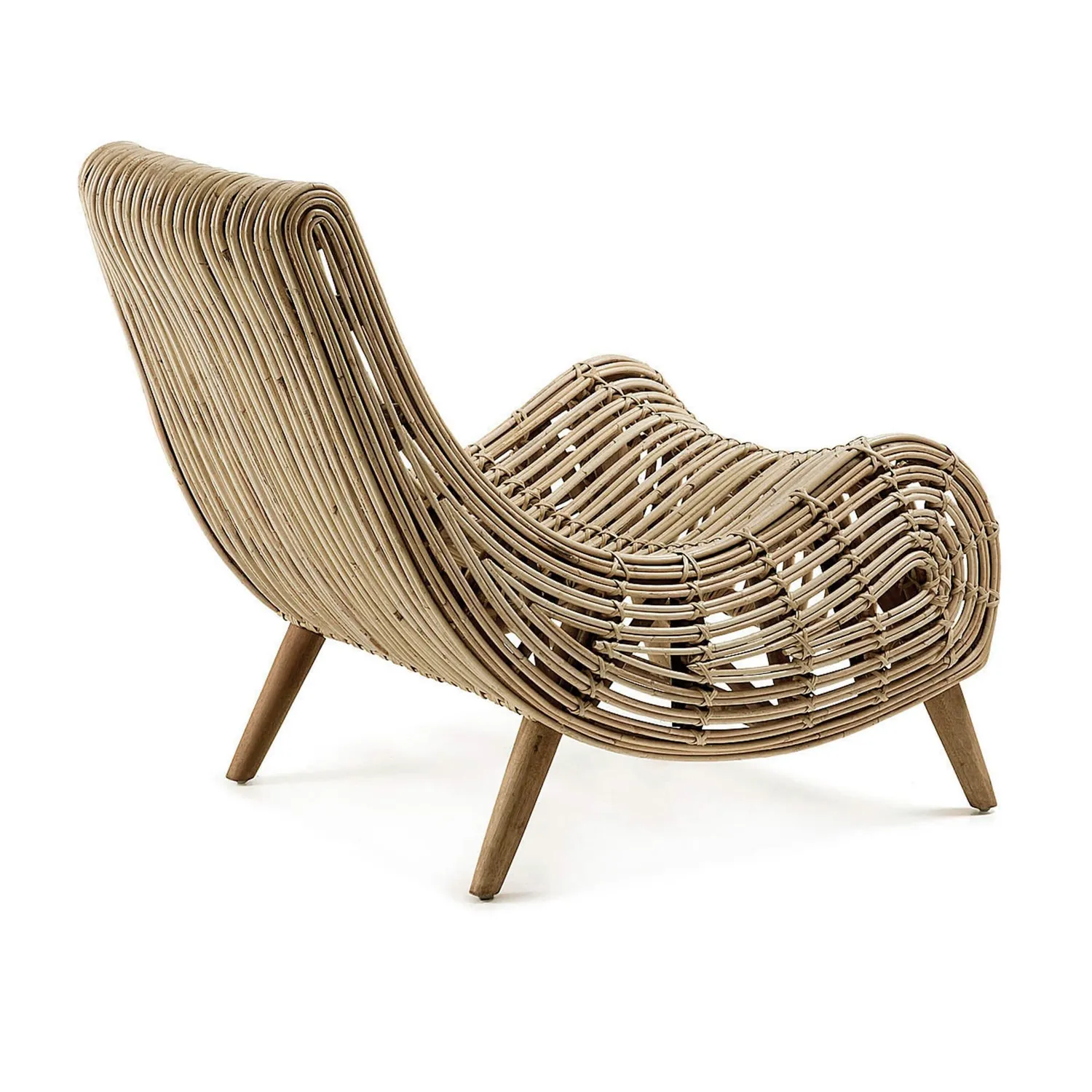 Kave Home Tika Sessel Rattan Natur mit Kaobaholzbeinen