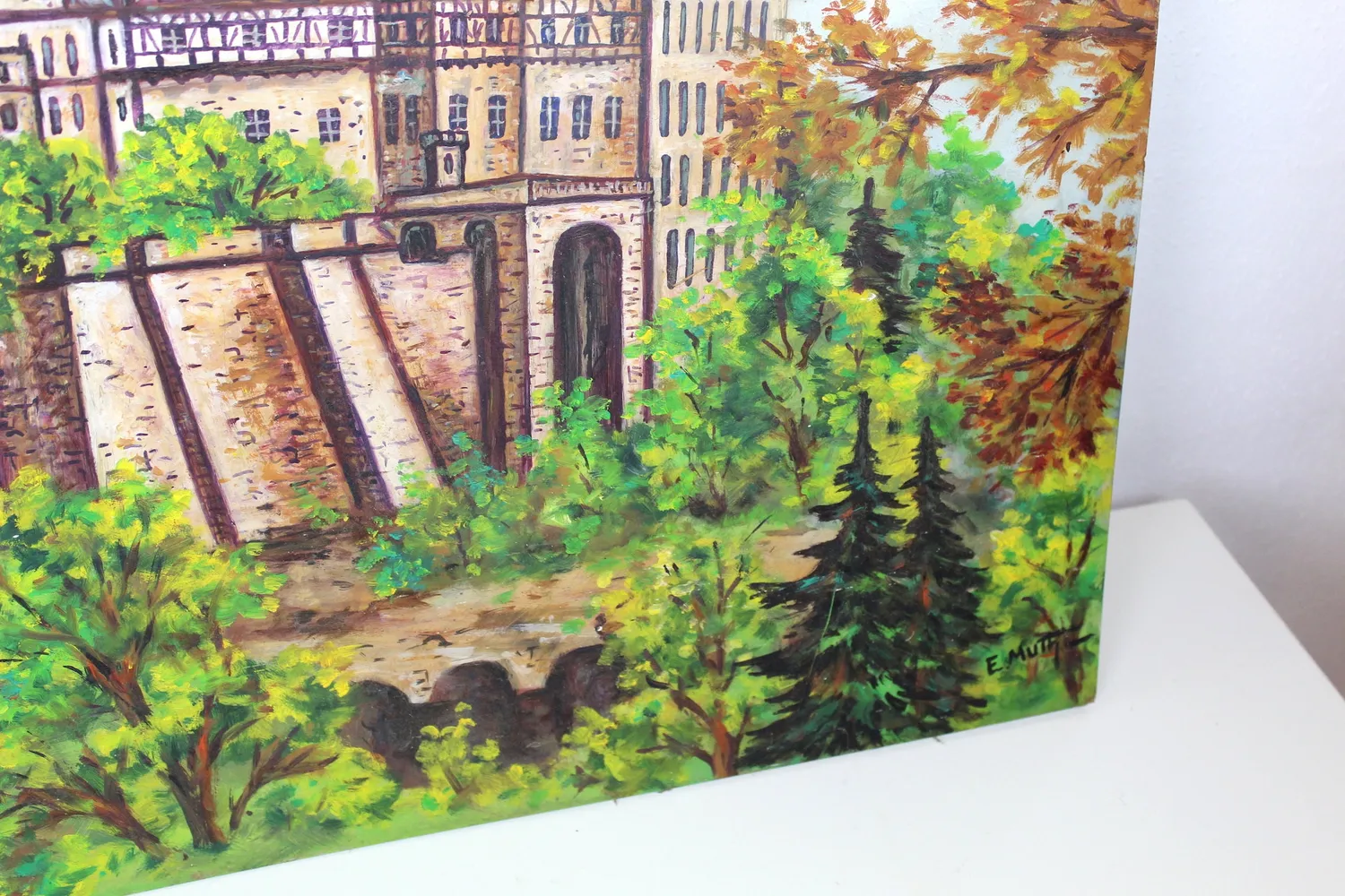 Mon Ami(e) Vintage Gemälde Schloss auf Holz Vintage