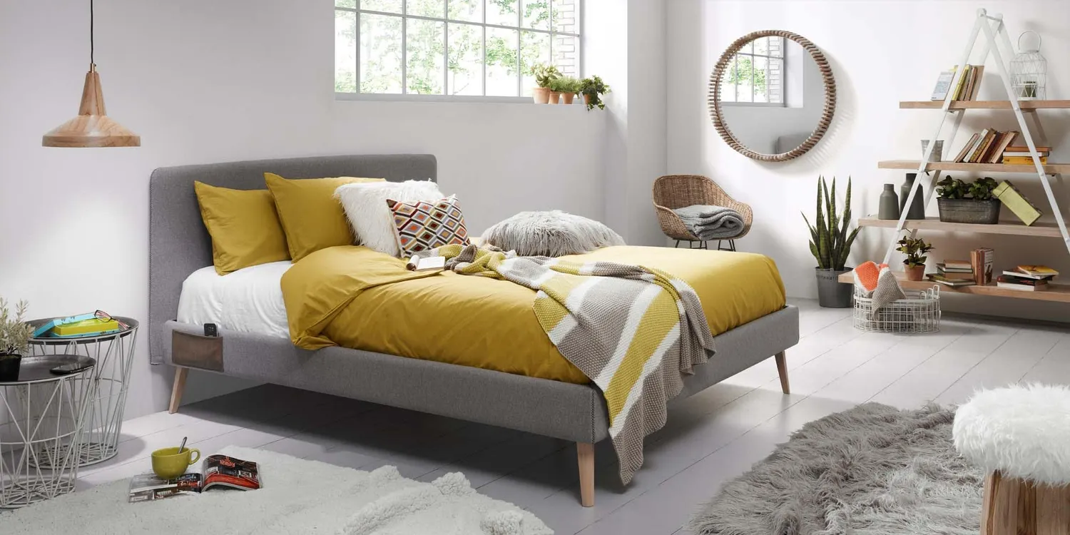 Kave Home Dyla Polsterbett 150x190 Stoff grau