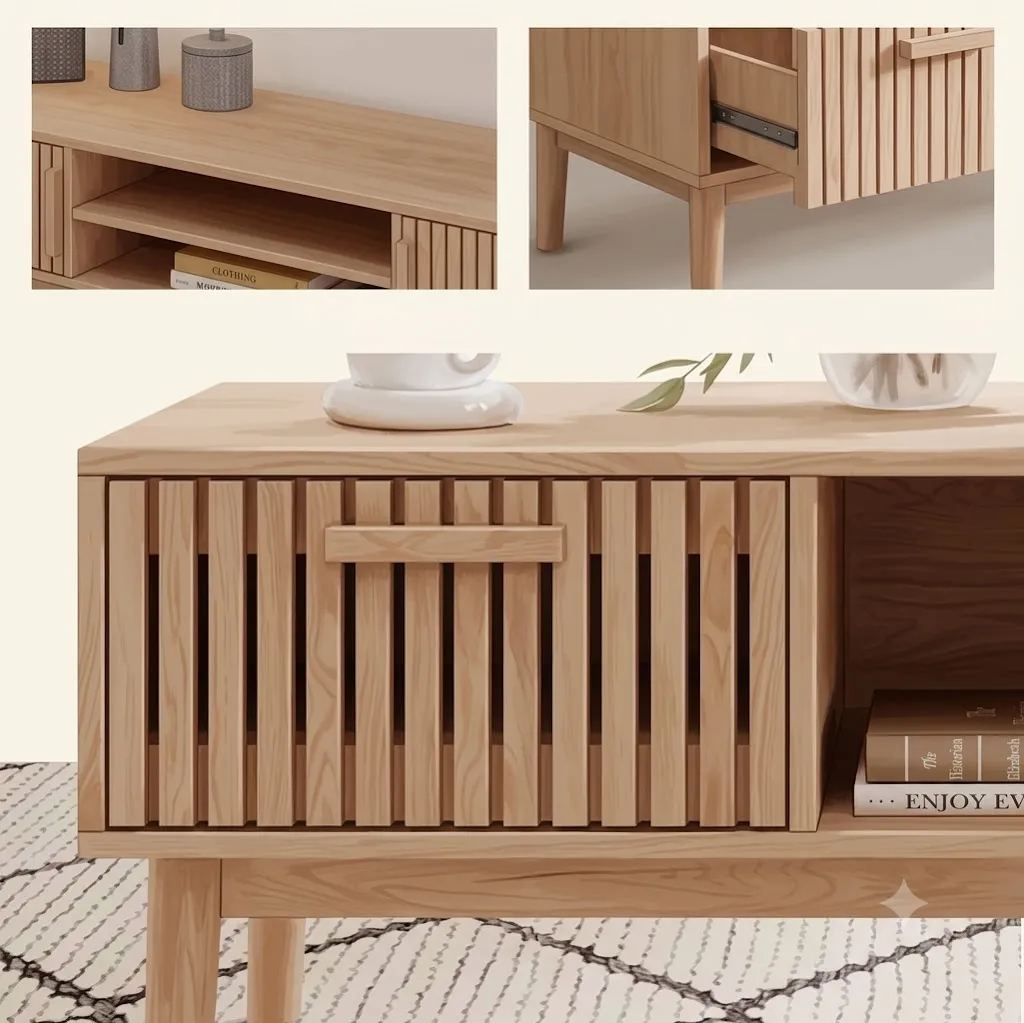 In And OutdoorMatch Couchtisch Holz 100x50 Natur Schublade