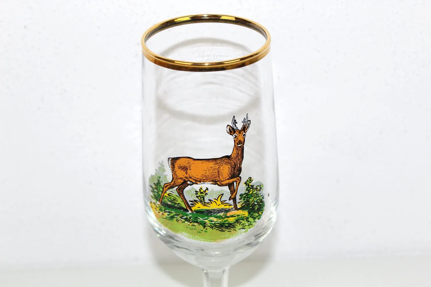 Mon Ami(e) Vintage Handbemaltes Glas mit Jagdmotiv Reh 0,2 l