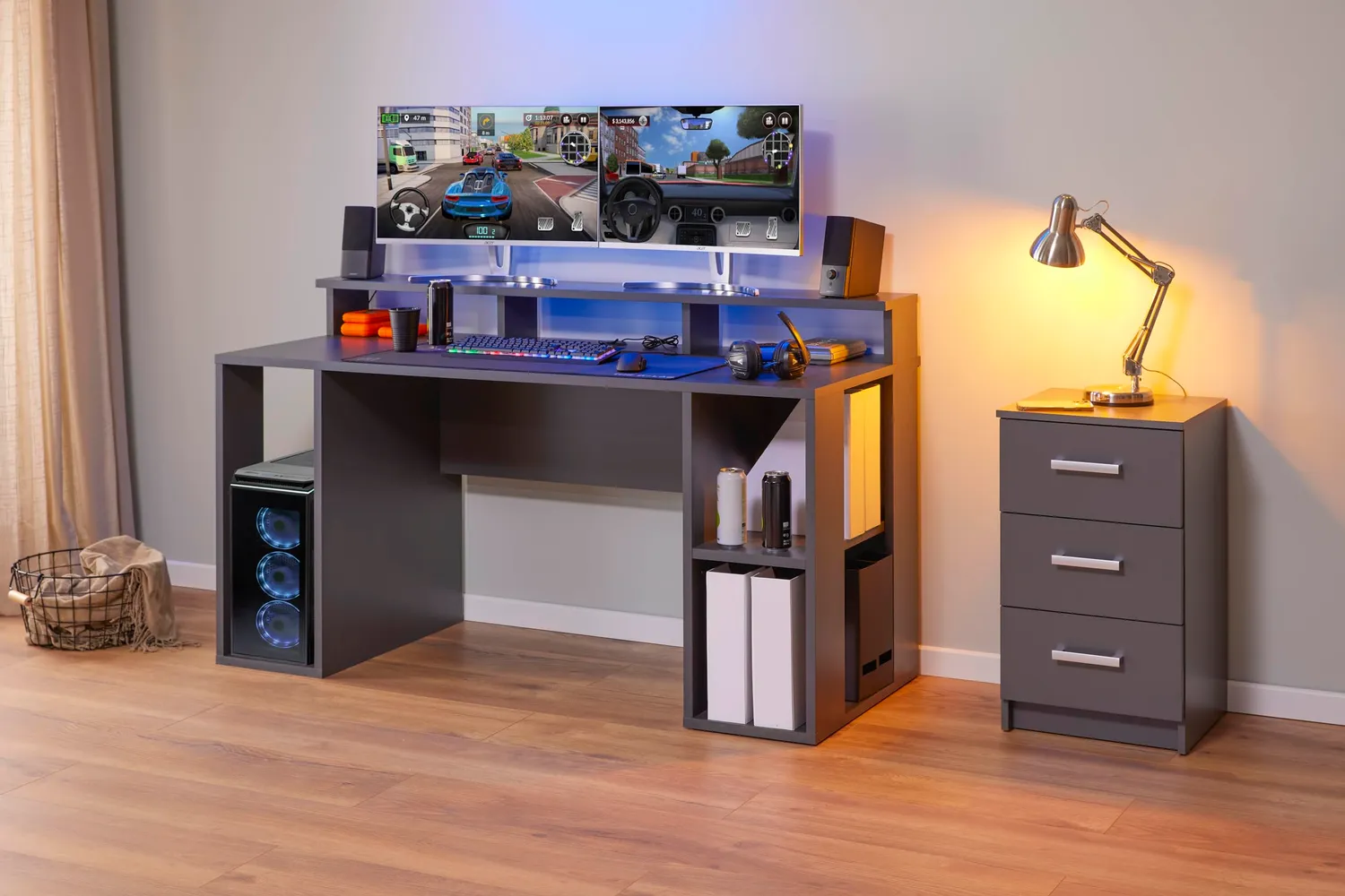 Inter Link Match Point Gaming-Schreibtisch Anthrazit 160 cm