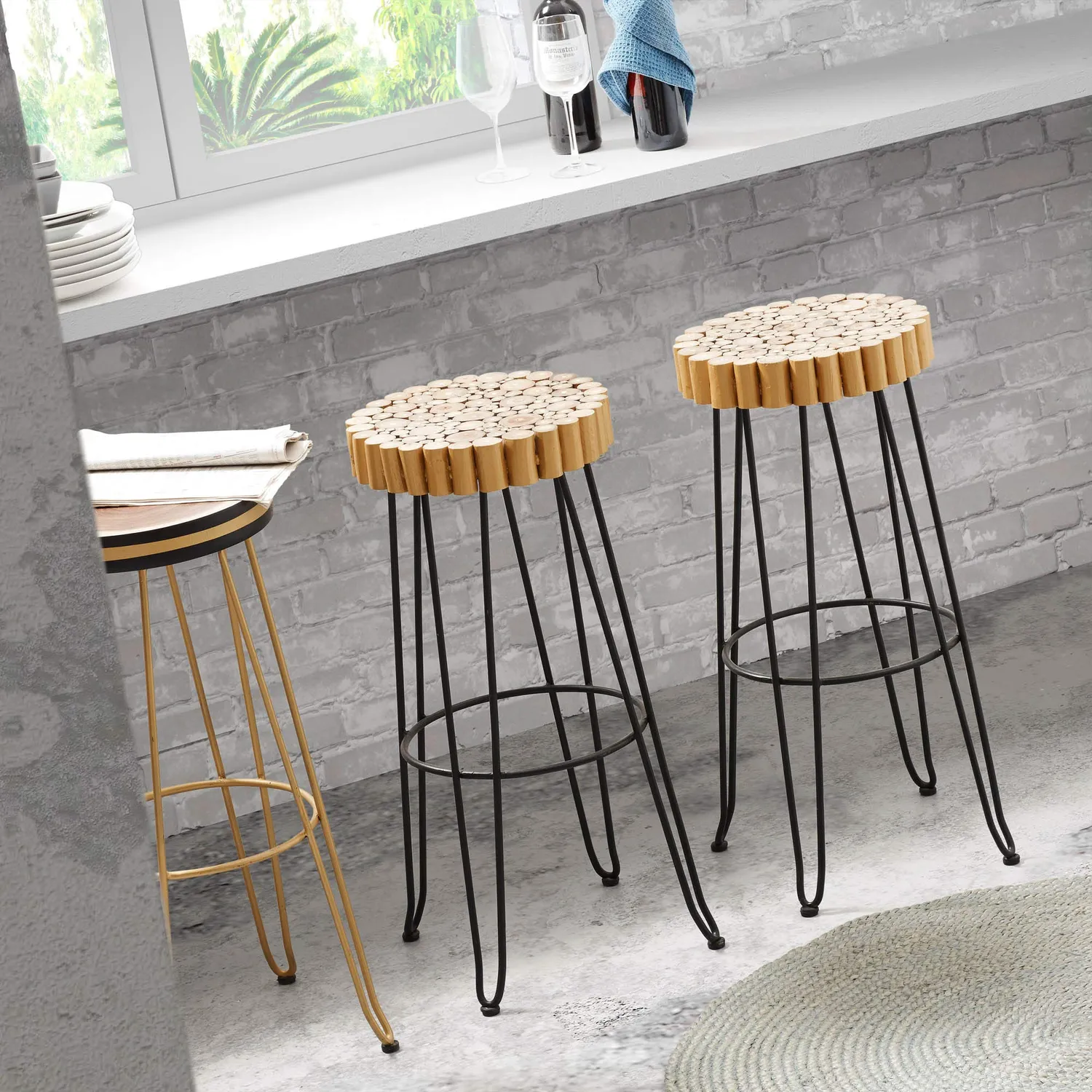 Kave Home Doc Teppich rund blau Jute