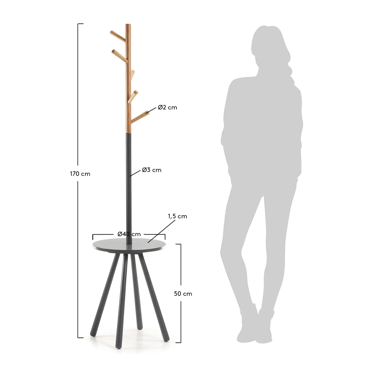 Kave Home Nerb Garderobe grau 40 x 170 cm Holz