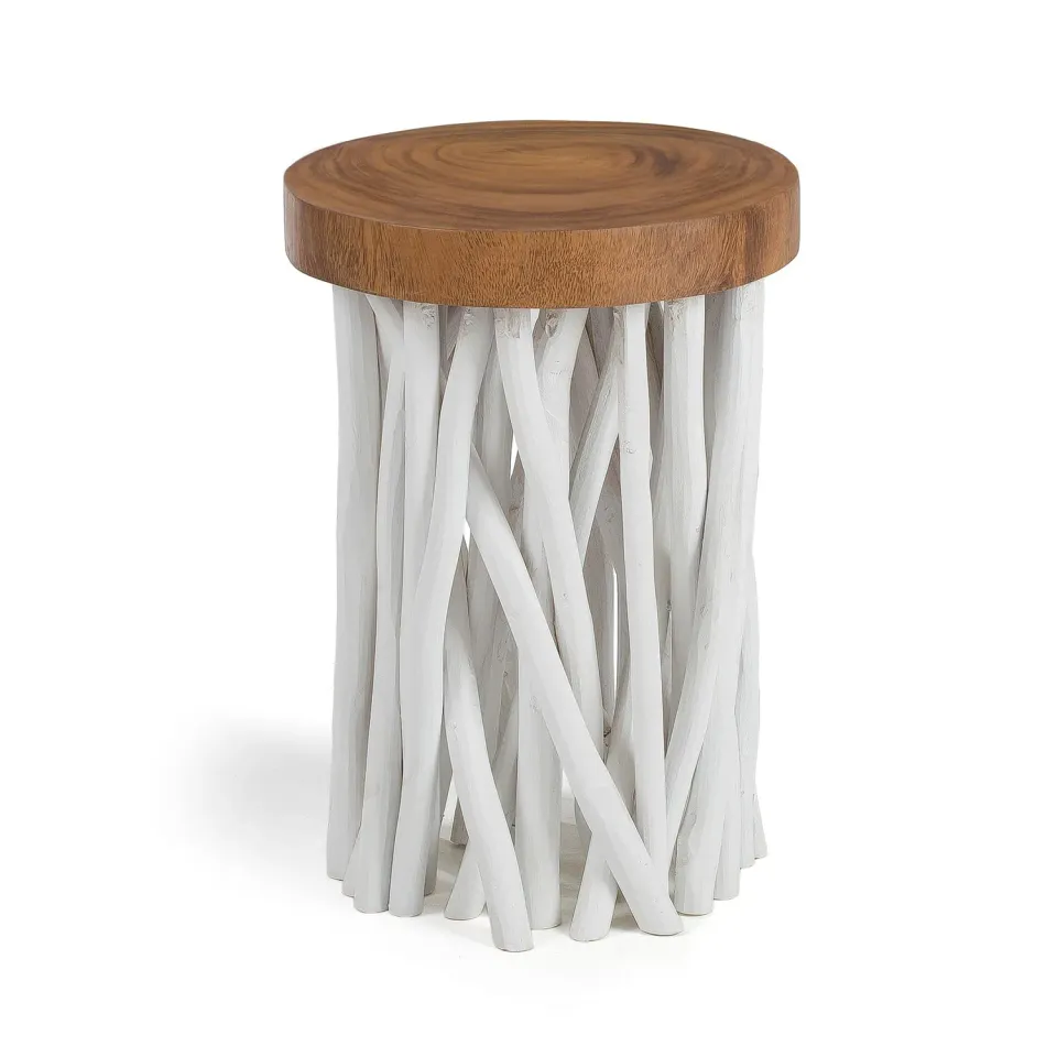 Kave Home Drom Beistelltisch rund Ø 45 cm Weiß Holz