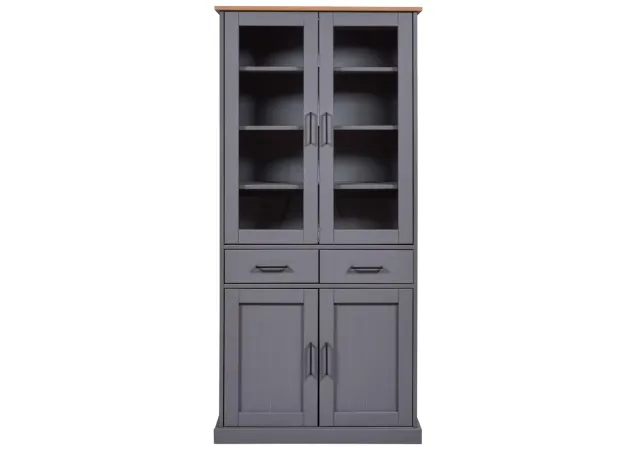 Inter Link Forenzo Vitrinenschrank grau/Oak Massivholz