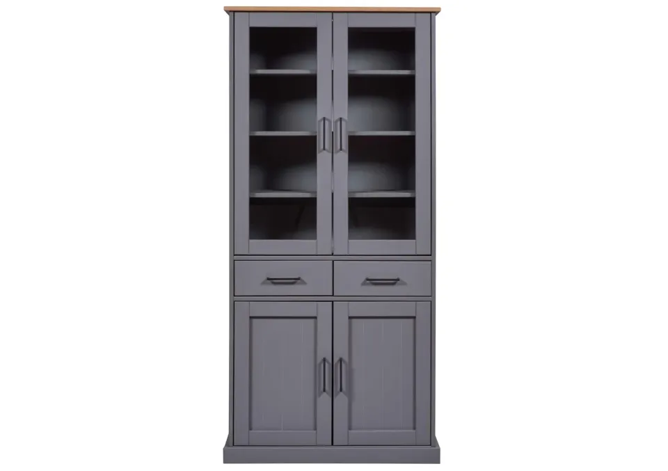 Inter Link Forenzo Vitrinenschrank grau/Oak Massivholz