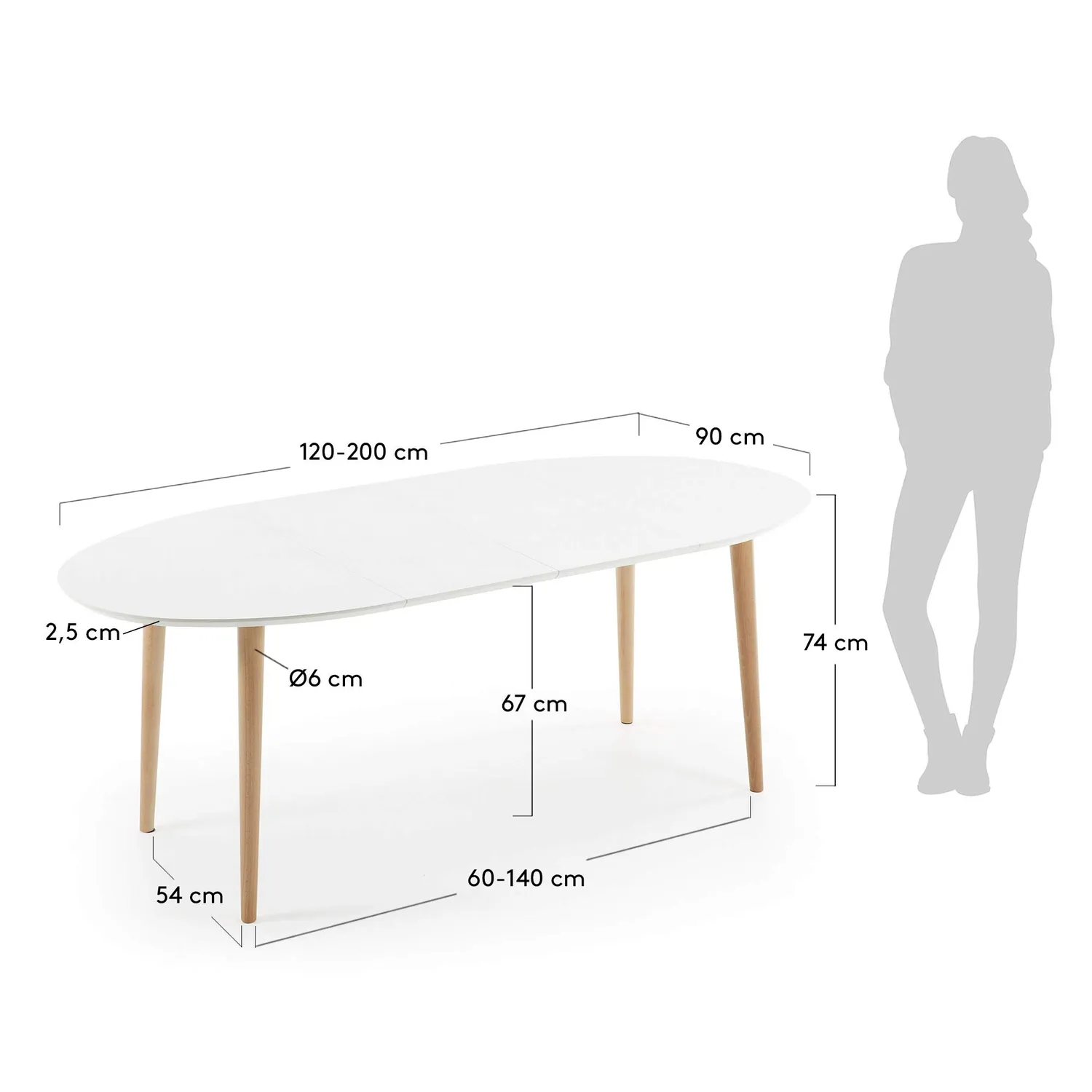 Kave Home Oakland Ausziehtisch oval weiß 120–200 cm