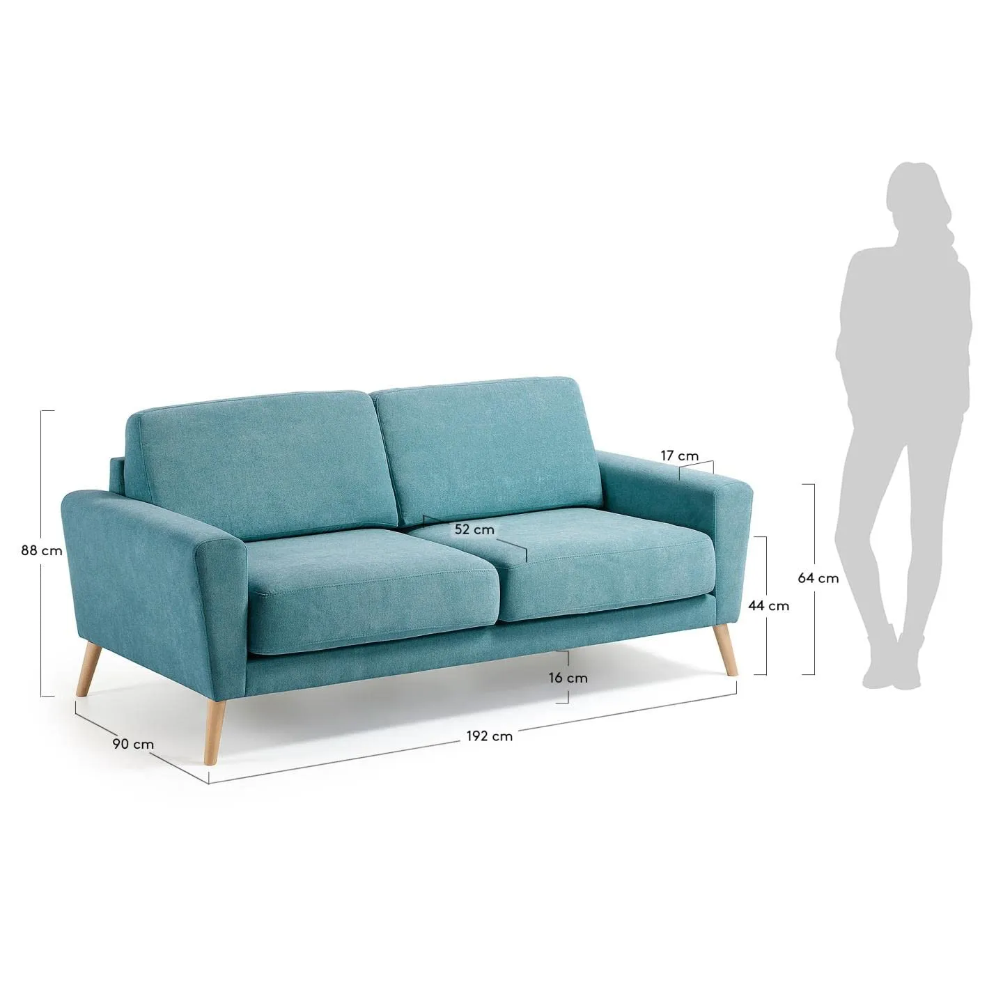 Kave Home Narnia 3-Sitzer-Sofa türkis mit Stoffbezug