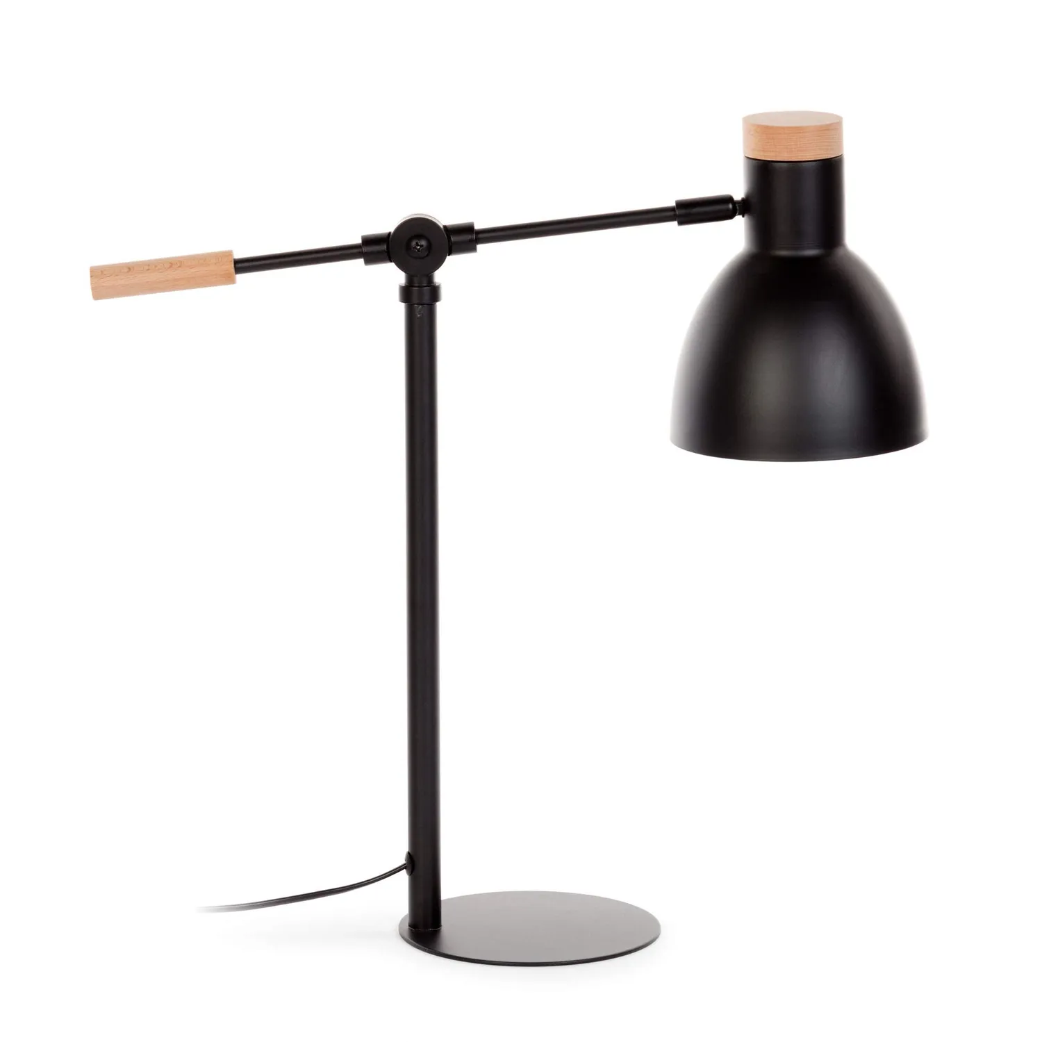 Kave Home Tescarle Tischleuchte schwarz Holz Metall Gelenkarm