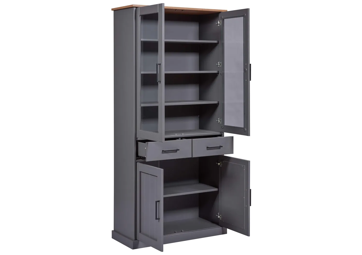 Inter Link Forenzo Vitrinenschrank grau/Oak Massivholz
