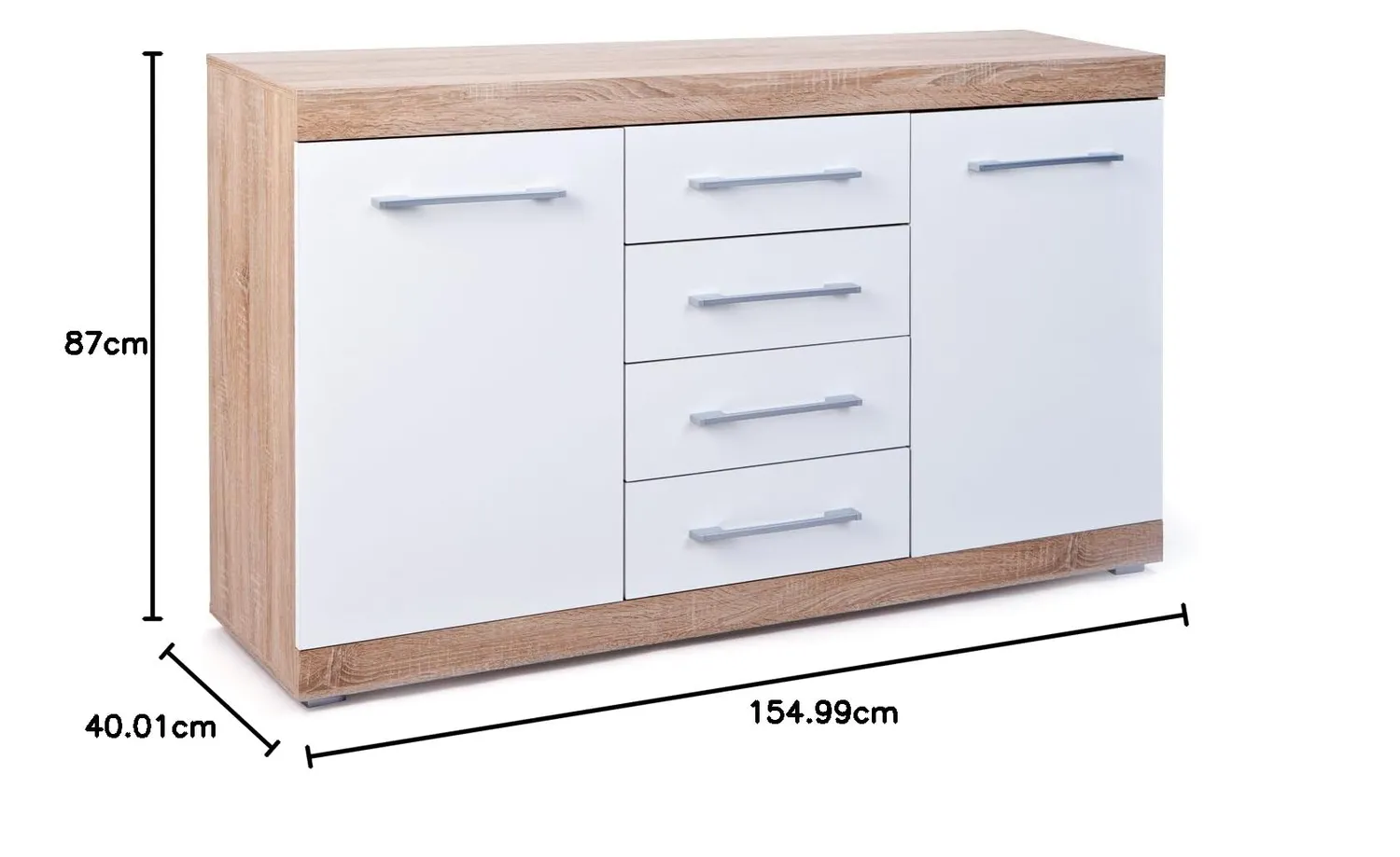Inter Link Lublin 4 Sideboard 155 cm Eiche Weiß Hochglanz