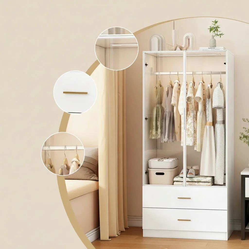 In And OutdoorMatch Kleiderschrank Weiß 80x50x175cm mit LED